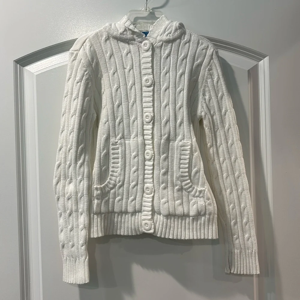The Childrens Place Girls White Button Hoodie Sweater